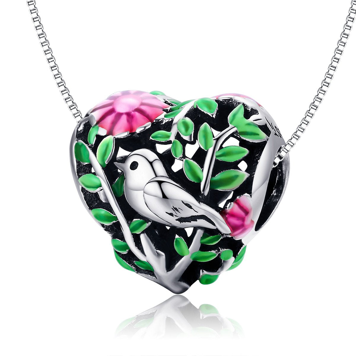 Sterling 925 silver charm the bird n floral pendant fits Pandora charm and European charm bracelet scc646 Xaxe.com
