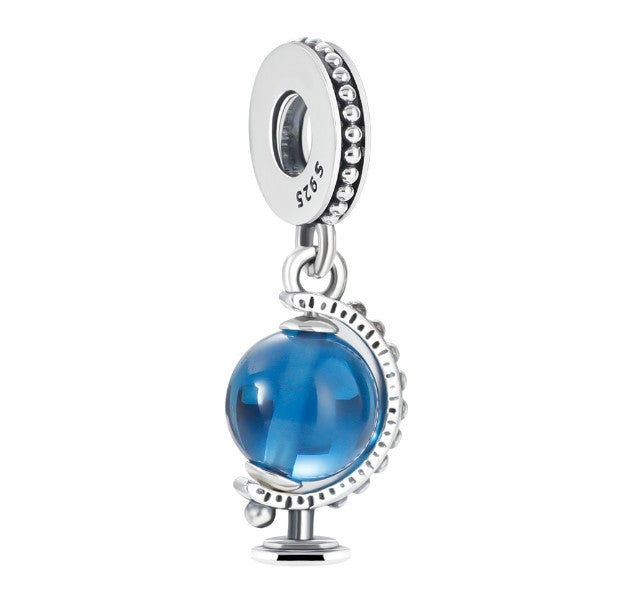 Sterling 925 silver charm the blue globe bead pendant fits Pandora charm and European charm bracelet Xaxe.com