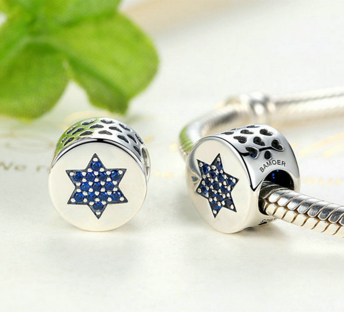 Sterling 925 silver charm the blue star of David bead pendant fits Pandora charm and European charm bracelet Xaxe.com