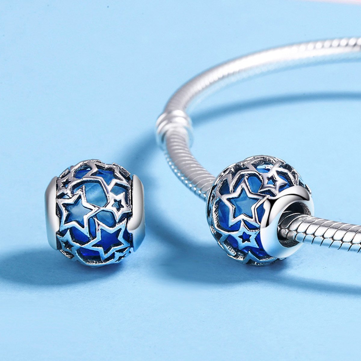 Sterling 925 silver charm the blue stars bead pendant fits Pandora charm and European charm bracelet Xaxe.com