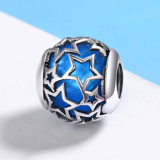 Sterling 925 silver charm the blue stars bead pendant fits Pandora charm and European charm bracelet Xaxe.com