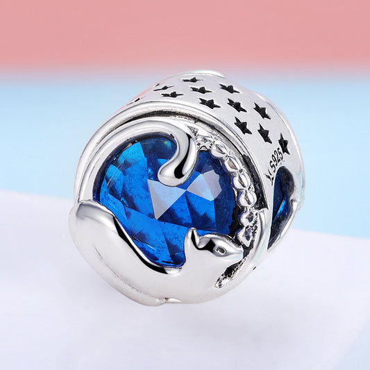 Sterling 925 silver charm the cat and blue fits Pandora charm and European charm bracelet Xaxe.com