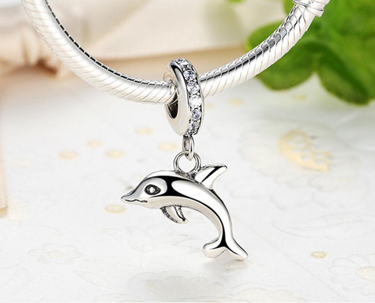 Sterling 925 silver charm the dolphin bead pendant fits European bracelet Xaxe.com