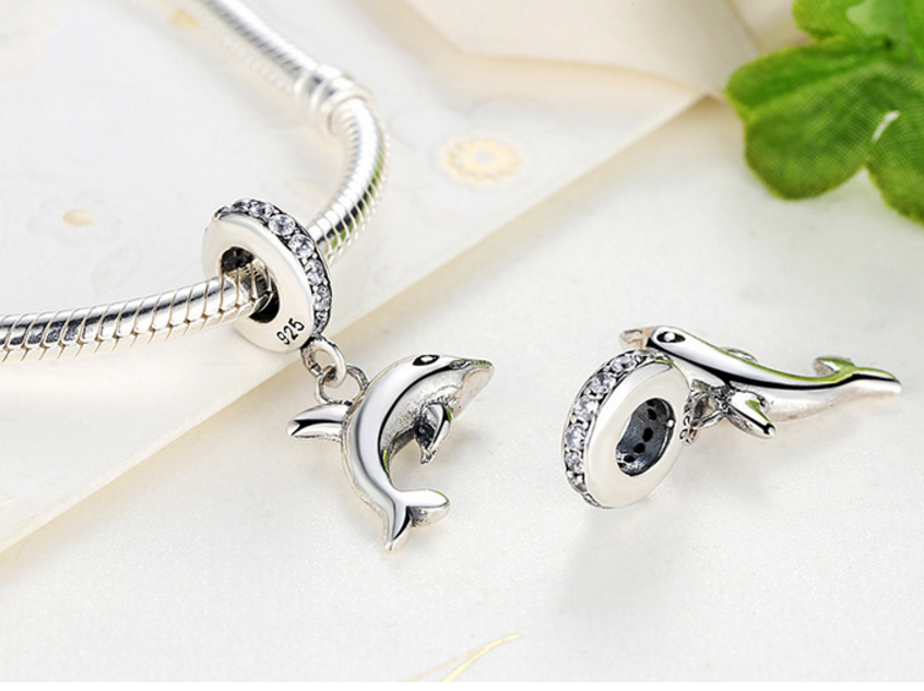 Sterling 925 silver charm the dolphin bead pendant fits European bracelet Xaxe.com