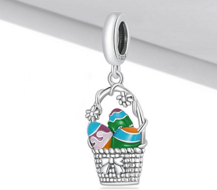 Sterling 925 silver charm the eggs in basket bead pendant fits Pandora charm and European charm bracelet Xaxe.com