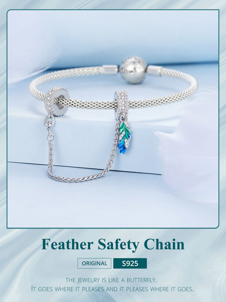 Sterling 925 silver charm the feather safety chain fits Pandora charm and European charm bracelet Xaxe.com