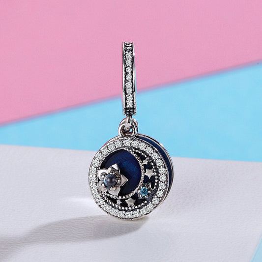 Sterling 925 silver charm the floral n moon bead pendant fits Pandora charm and European charm bracelet Xaxe.com
