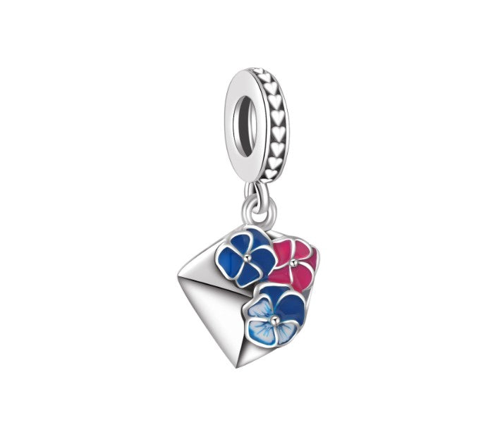 Sterling 925 silver charm the flower message bead pendant fits Pandora charm and European charm bracelet Xaxe.com