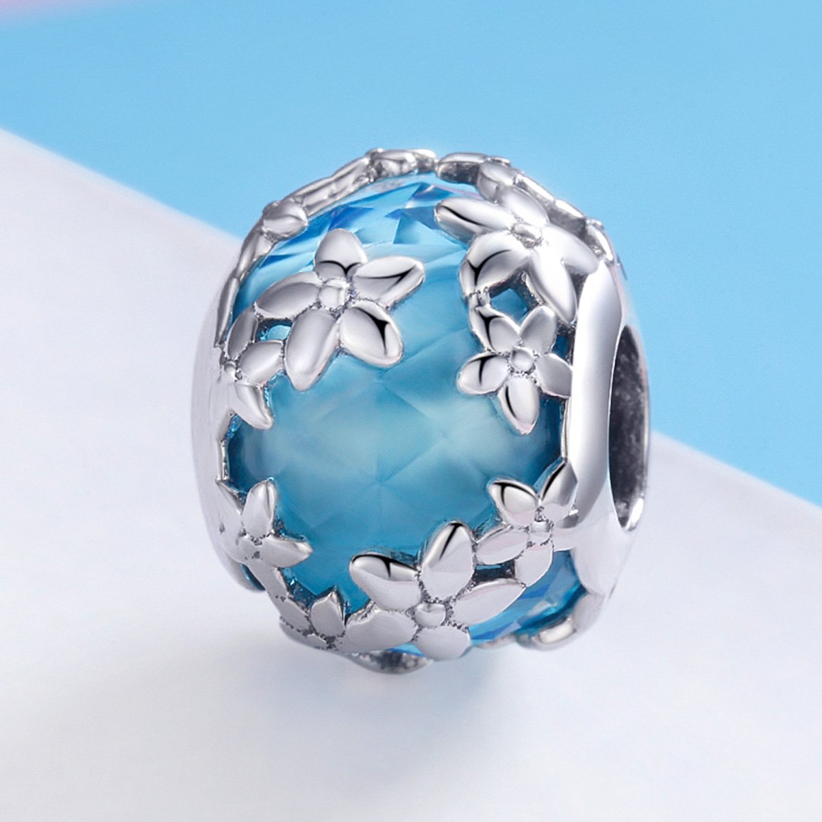 Sterling 925 silver charm the flowers in blue pendant fits Pandora charm and European charm bracelet Xaxe.com