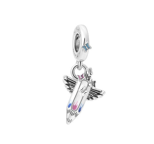 Sterling 925 silver charm the flying pencil bead pendant fits Pandora charm and European charm bracelet Xaxe.com