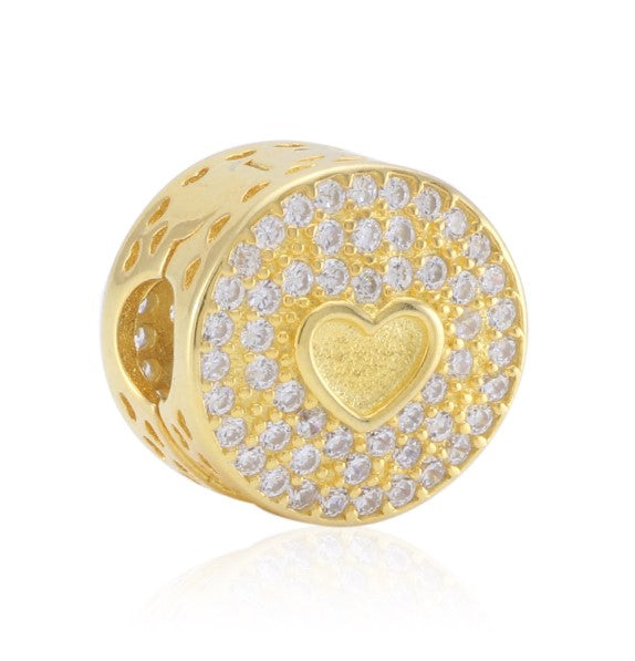 Sterling 925 silver charm the golden heart bead pendant fits Pandora charm and European charm bracelet Xaxe.com