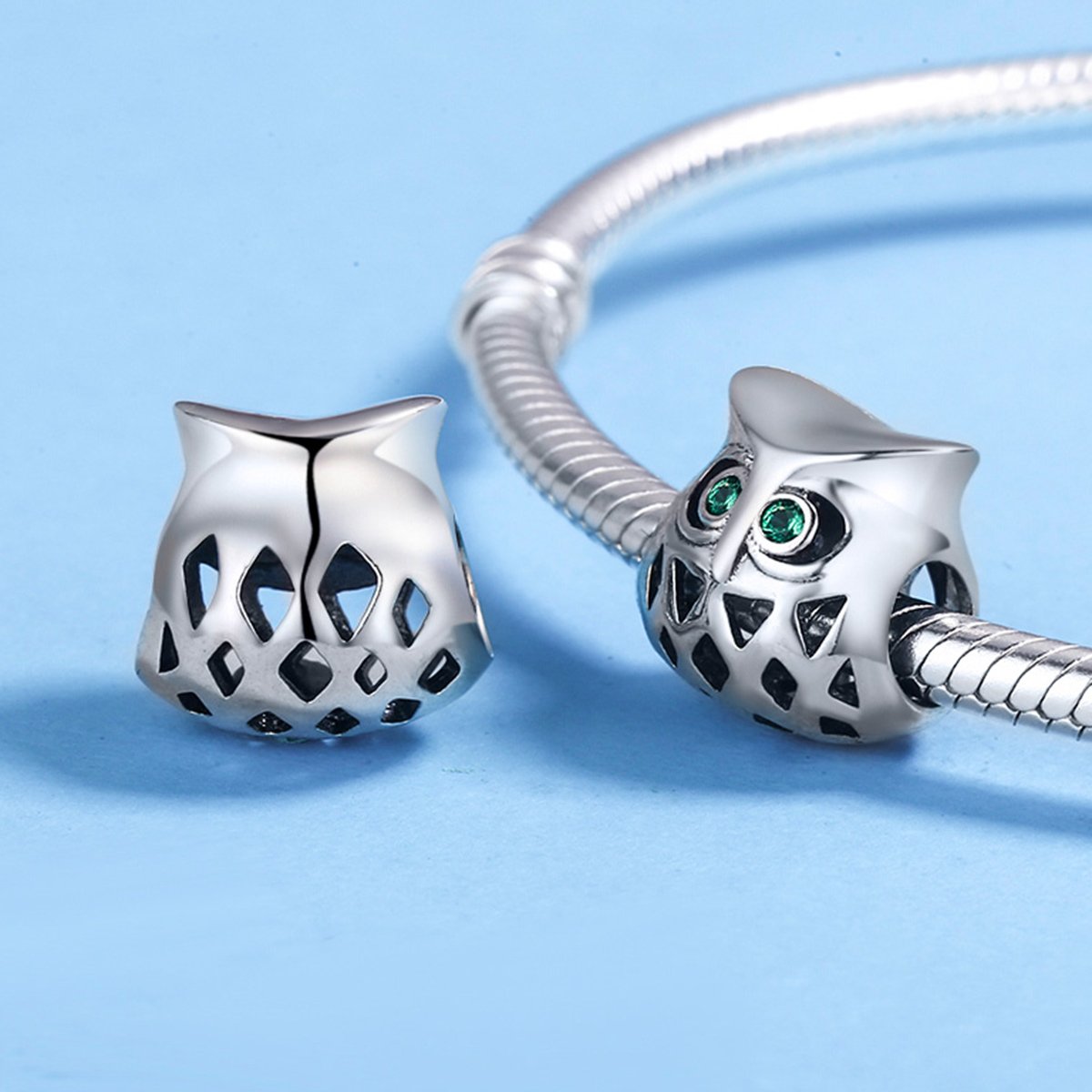 Sterling 925 silver charm the greem eye owl bead pendant fits Pandora charm and European charm bracelet Xaxe.com