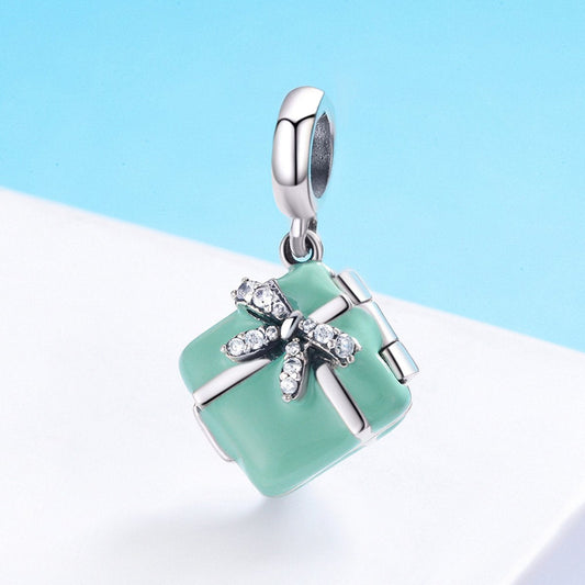 Sterling 925 silver charm the green box pendant fits Pandora charm and European charm bracelet Xaxe.com