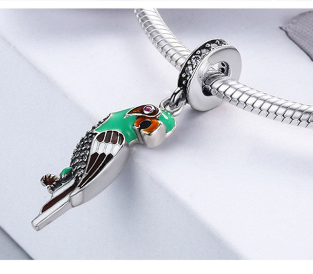 Sterling 925 silver charm the green parrot bead pendant fits Pandora charm and European charm bracelet Xaxe.com