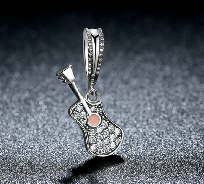 Sterling 925 silver charm the guitar bead pendant fits Pandora charm and European charm bracelet Xaxe.com