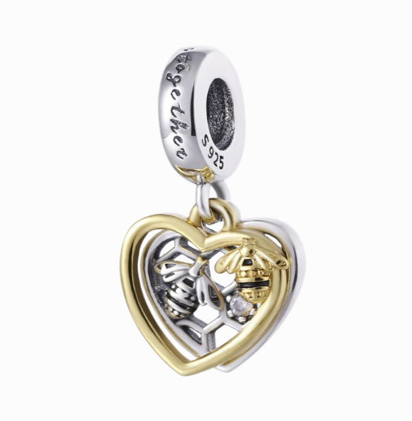Sterling 925 silver charm the heart bee bead pendant fits Pandora charm and European charm bracelet Xaxe.com