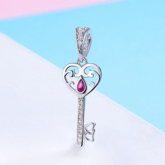 Sterling 925 silver charm the heart key pendant fits Pandora charm and European charm bracelet Xaxe.com