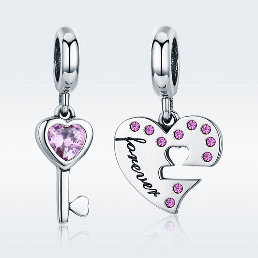 Sterling 925 silver charm the heart lock and key pendant fits Pandora charm and European charm bracelet Xaxe.com