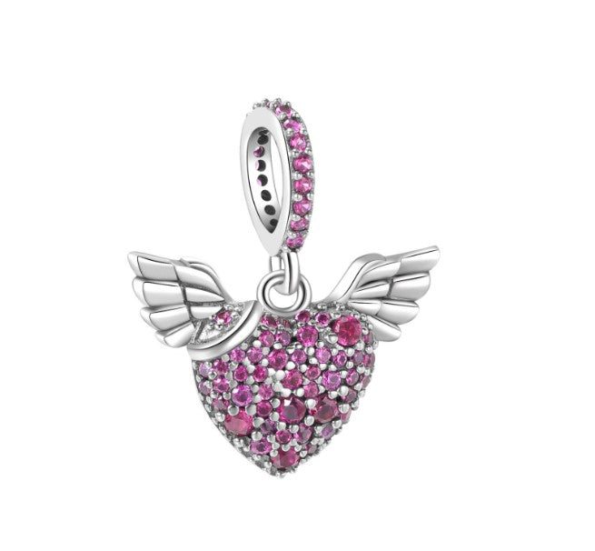 Sterling 925 silver charm the heart wing bead pendant fits Pandora charm and European charm bracelet Xaxe.com