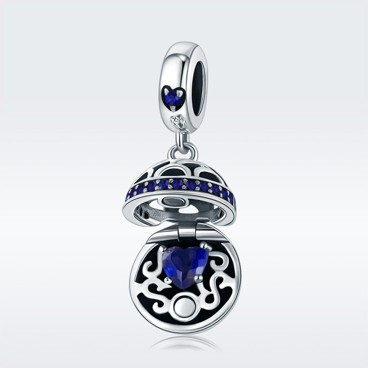 Sterling 925 silver charm the hollow round box blue pendant fits Pandora charm and European charm bracelet Xaxe.com