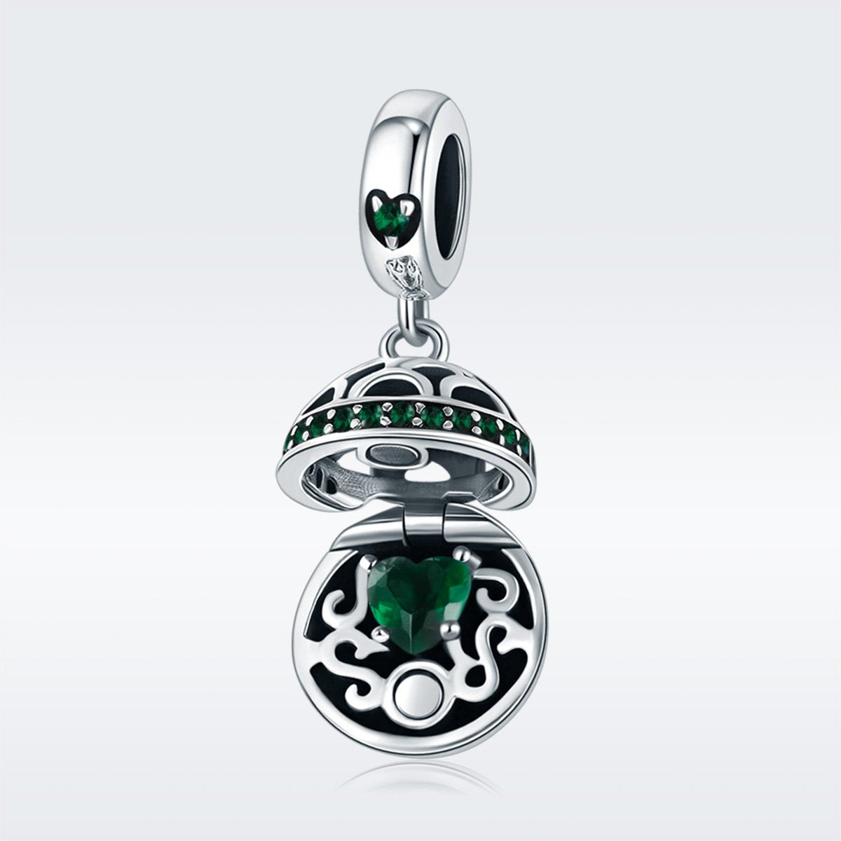 Sterling 925 silver charm the hollow round box green pendant fits Pandora charm and European charm bracelet Xaxe.com