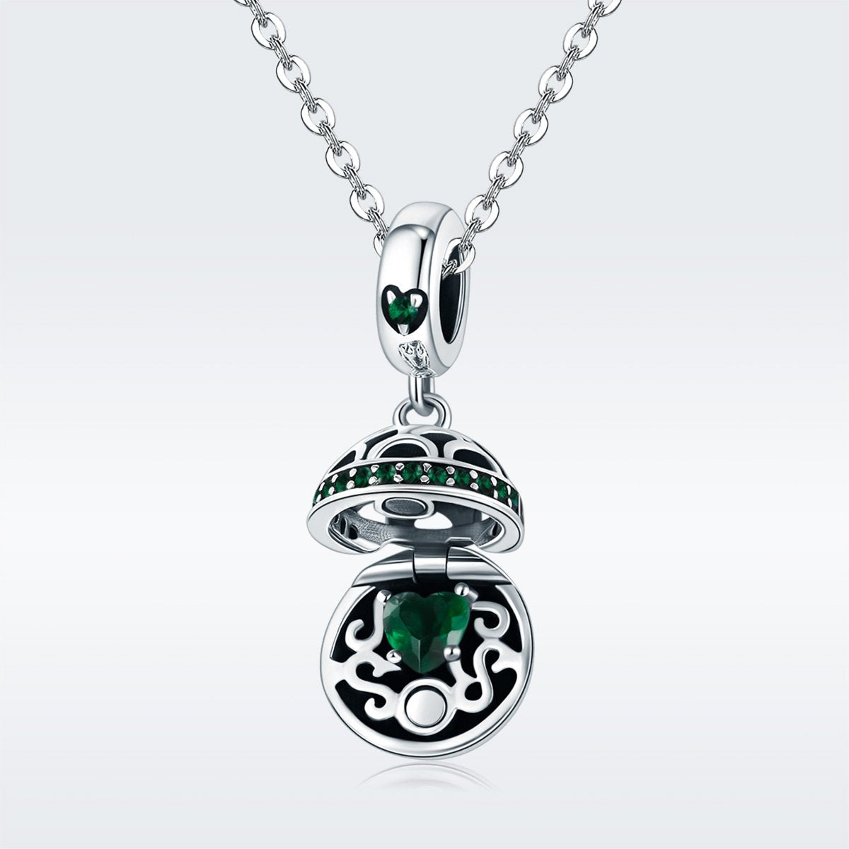 Sterling 925 silver charm the hollow round box green pendant fits Pandora charm and European charm bracelet Xaxe.com