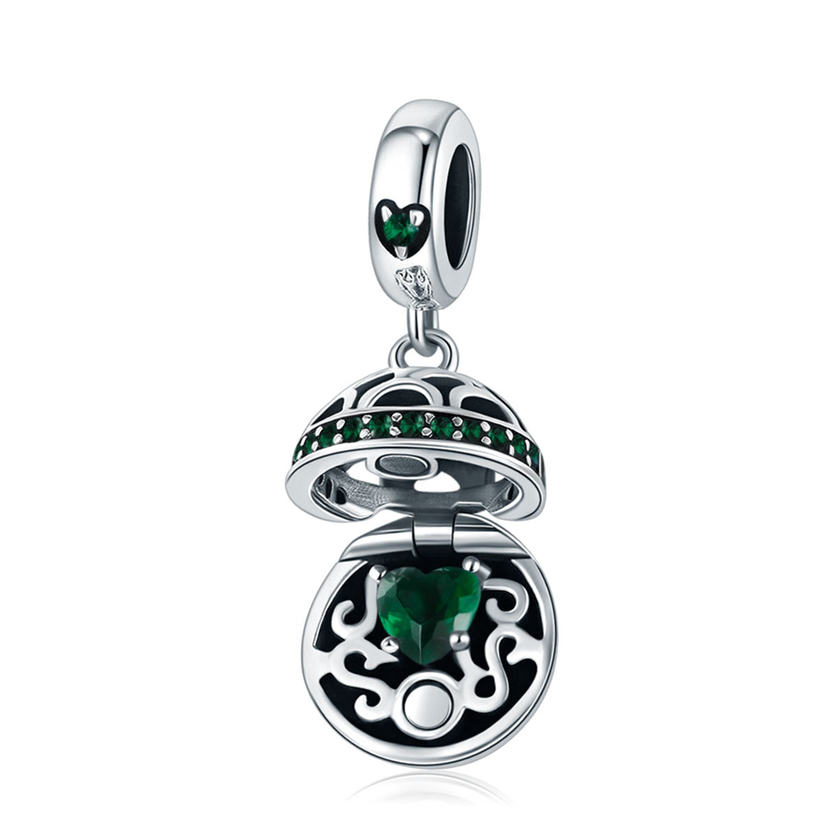 Sterling 925 silver charm the hollow round box green pendant fits Pandora charm and European charm bracelet Xaxe.com