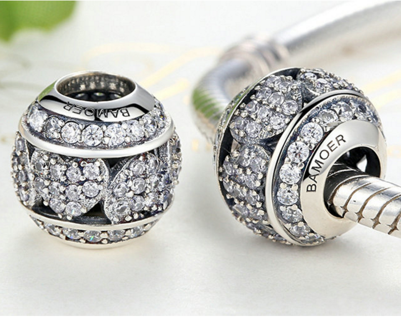 Sterling 925 silver charm the hollow zircon round bead pendant fits Pandora charm and European charm bracelet Xaxe.com
