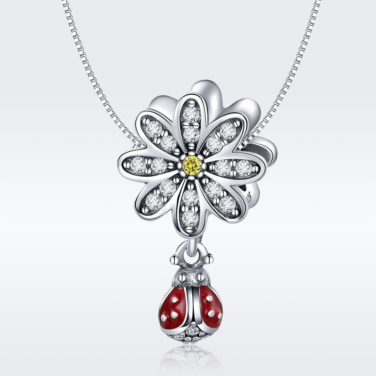 Sterling 925 silver charm the ladybug and flower fits Pandora charm and European charm bracelet Xaxe.com