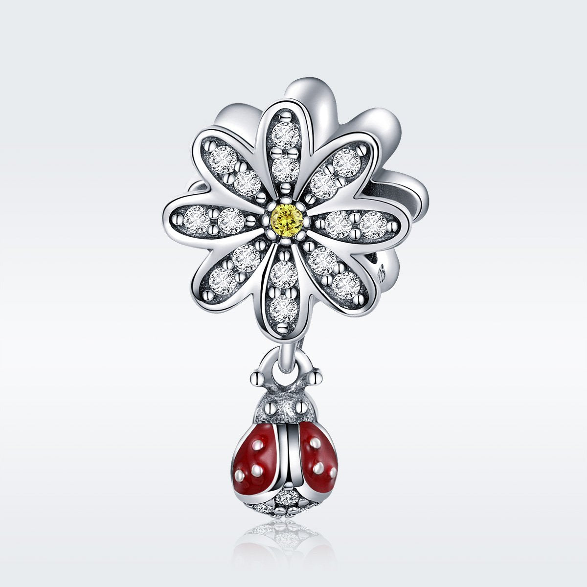 Sterling 925 silver charm the ladybug and flower fits Pandora charm and European charm bracelet Xaxe.com