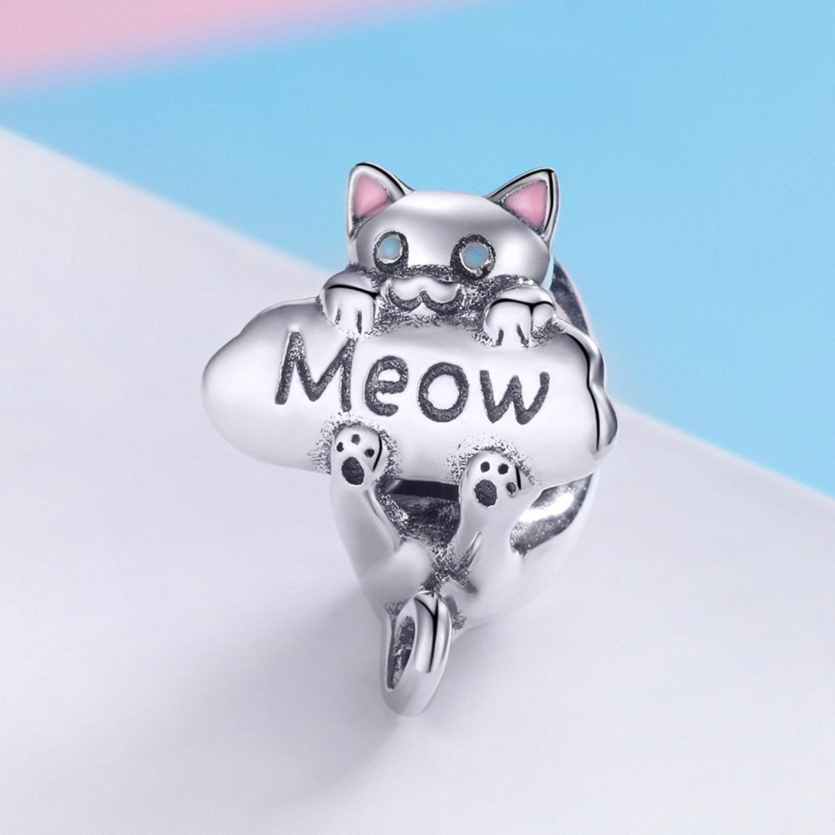 Sterling 925 silver charm the meow pendant fits Pandora charm and European charm bracelet Xaxe.com