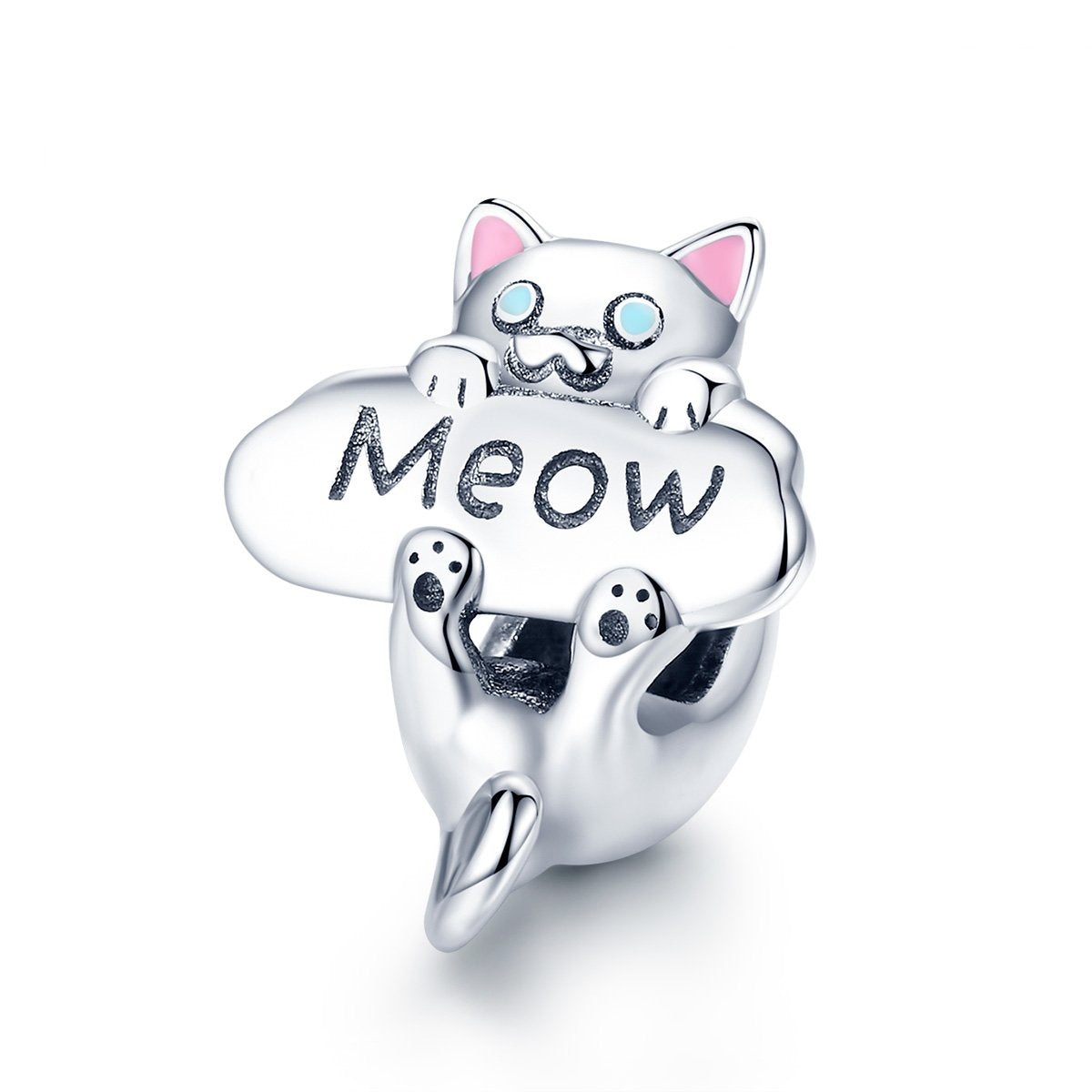 Sterling 925 silver charm the meow pendant fits Pandora charm and European charm bracelet Xaxe.com