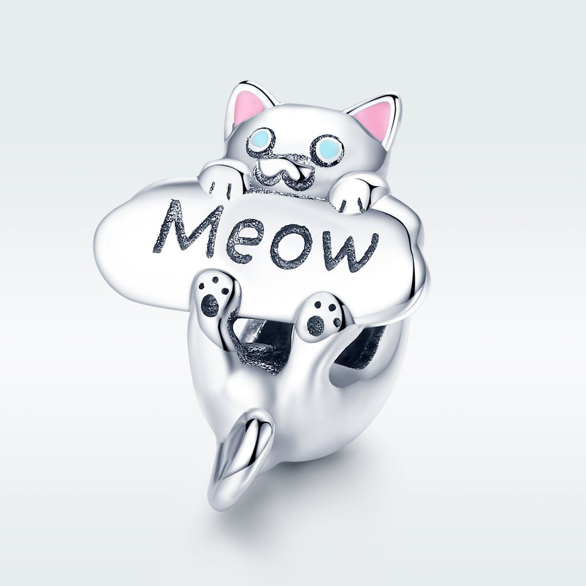 Sterling 925 silver charm the meow pendant fits Pandora charm and European charm bracelet Xaxe.com