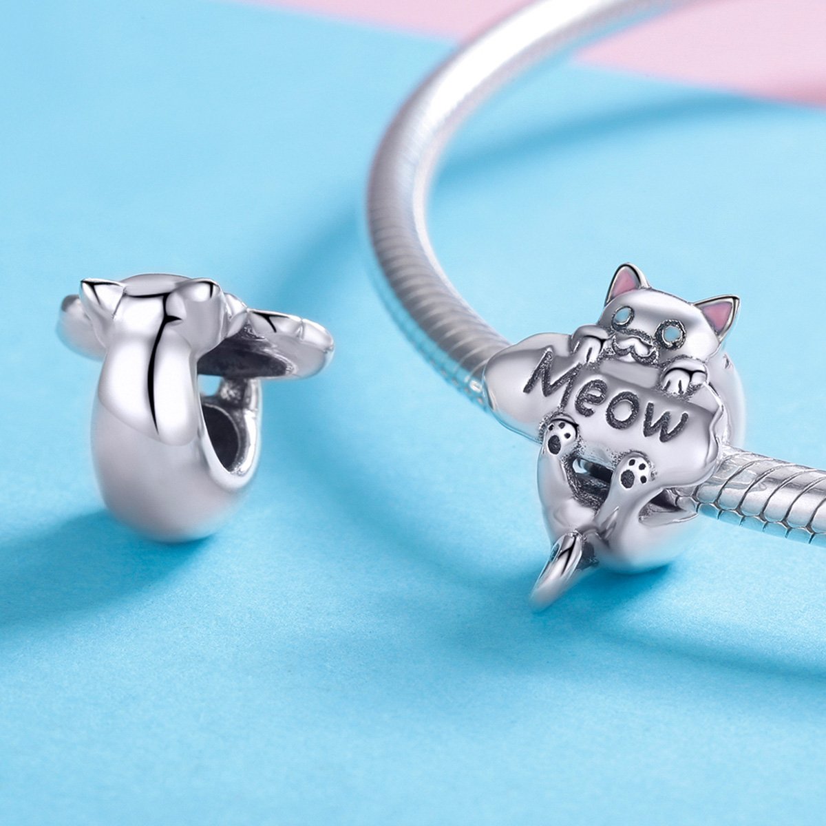 Sterling 925 silver charm the meow pendant fits Pandora charm and European charm bracelet Xaxe.com