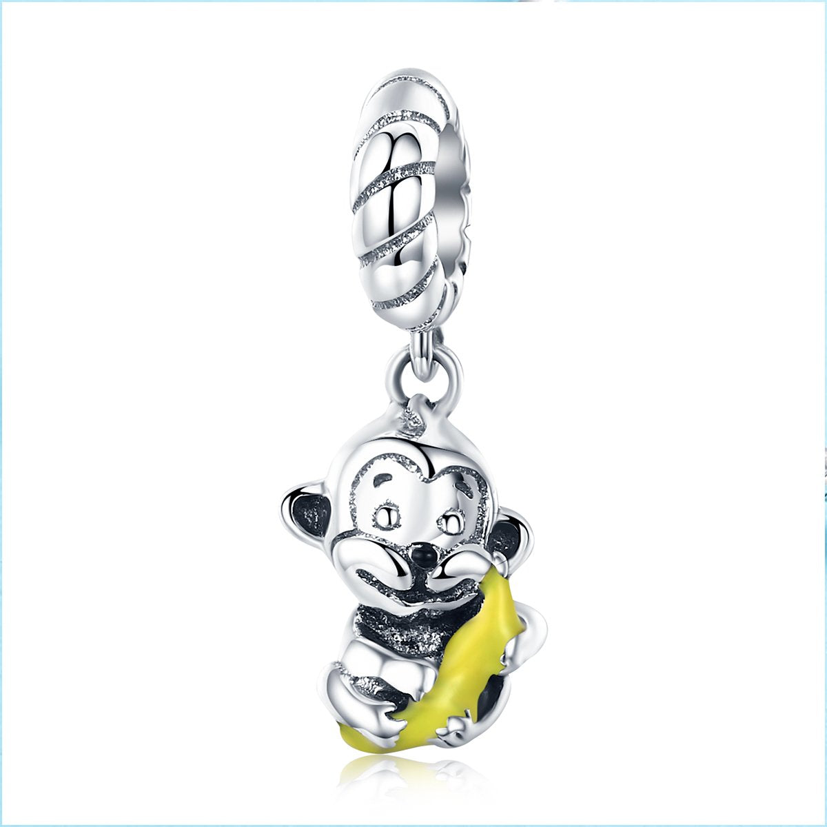 Sterling 925 silver charm the monkey and banana bead pendant fits Pandora charm and European charm bracelet Xaxe.com