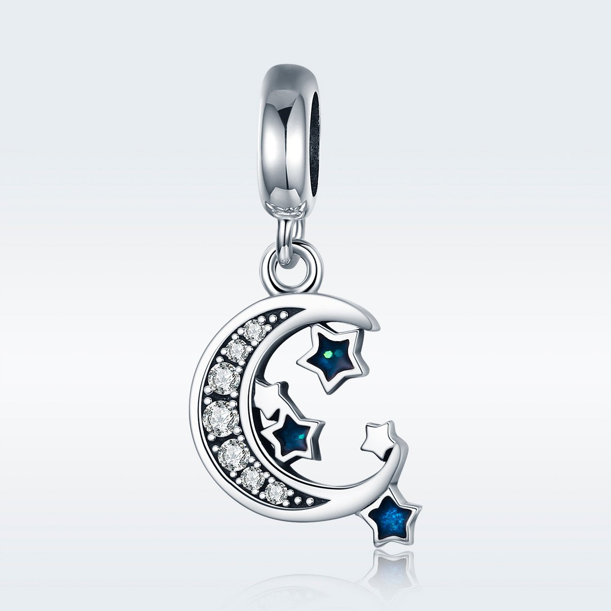 Sterling 925 silver charm the moon and blue star pendant fits Pandora charm and European charm bracelet Xaxe.com