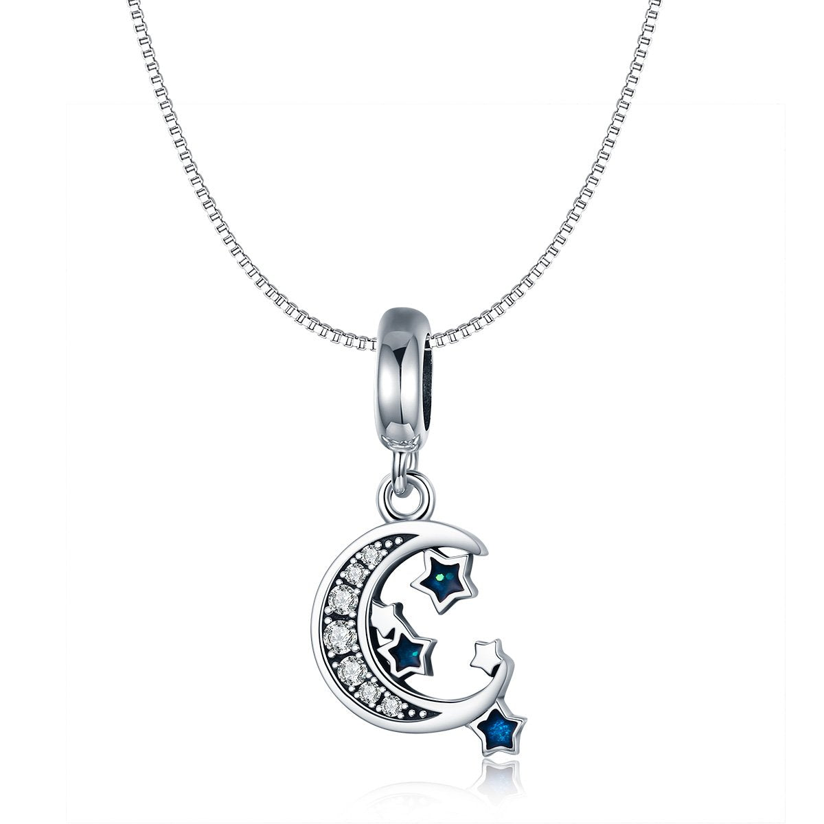 Sterling 925 silver charm the moon and blue star pendant fits Pandora charm and European charm bracelet Xaxe.com