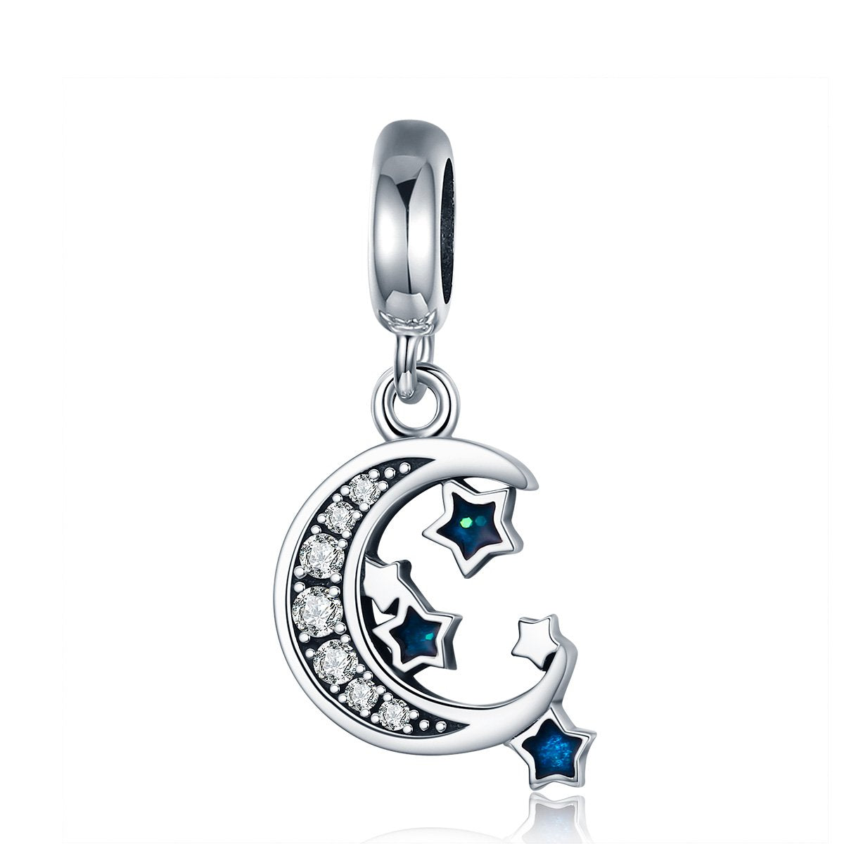 Sterling 925 silver charm the moon and blue star pendant fits Pandora charm and European charm bracelet Xaxe.com