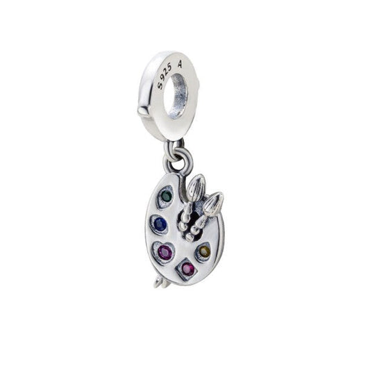 Sterling 925 silver charm the oil panting plate bead pendant fits Pandora charm and European charm bracelet Xaxe.com