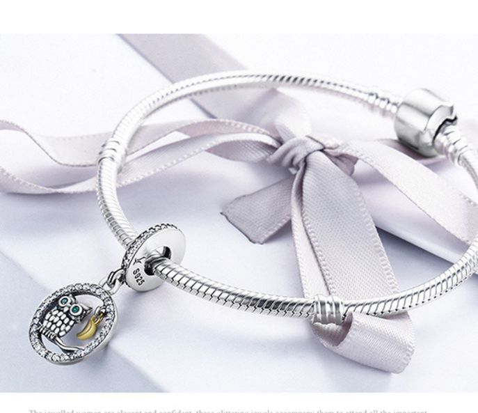 Sterling 925 silver charm the owl bead pendant fits Pandora charm and European charm bracelet Xaxe.com