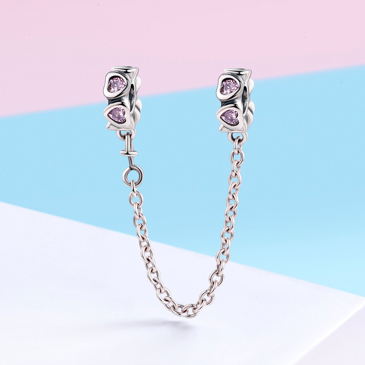 Sterling 925 silver charm the pink heart secure chain bead pendant fits Pandora charm and European charm bracelet Xaxe.com