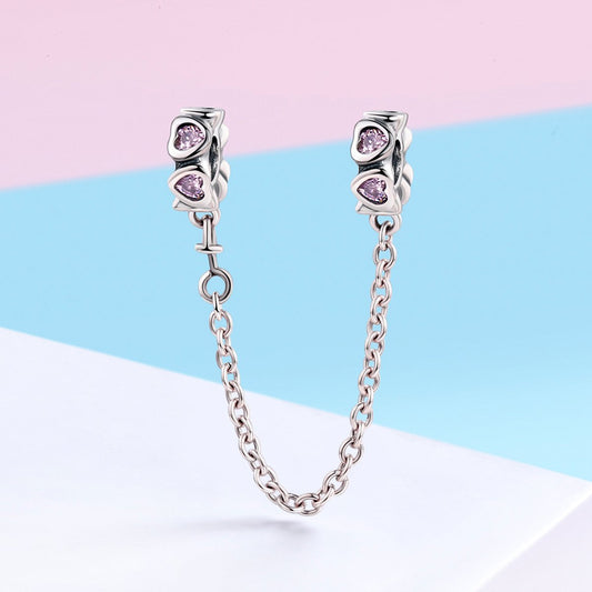 Sterling 925 silver charm the pink heart secure chain bead pendant fits Pandora charm and European charm bracelet Xaxe.com