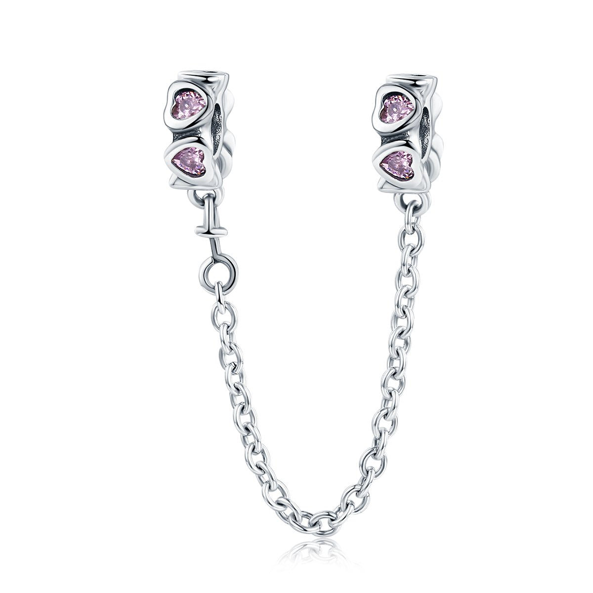 Sterling 925 silver charm the pink heart secure chain bead pendant fits Pandora charm and European charm bracelet Xaxe.com