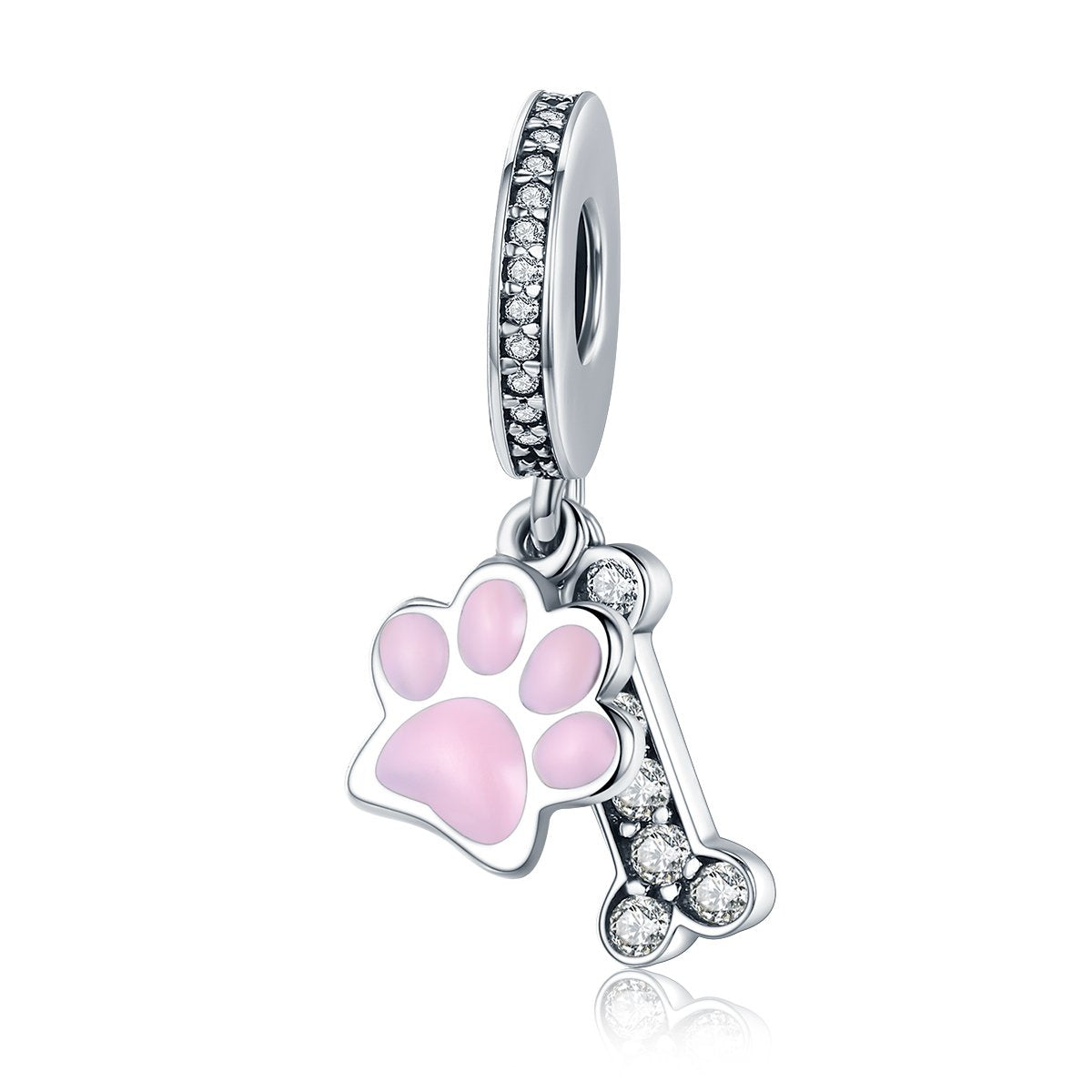 Sterling 925 silver charm the pink paw bead pendant fits Pandora charm and European charm bracelet Xaxe.com