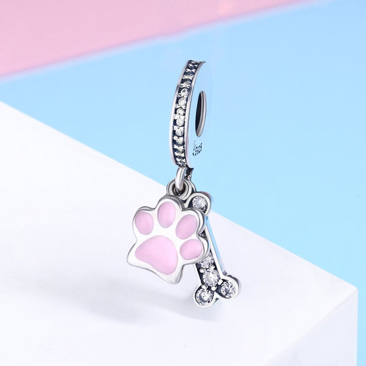 Sterling 925 silver charm the pink paw bead pendant fits Pandora charm and European charm bracelet Xaxe.com