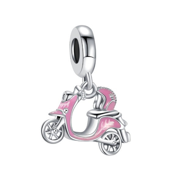 Sterling 925 silver charm the pink scooter pendant fits Pandora charm and European charm bracelet Xaxe.com