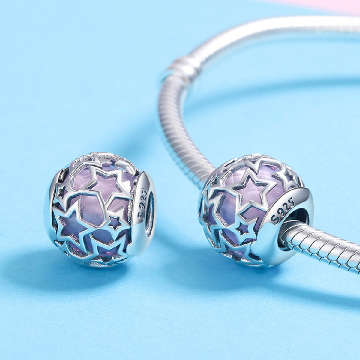 Sterling 925 silver charm the pink stars bead pendant fits Pandora charm and European charm bracelet Xaxe.com