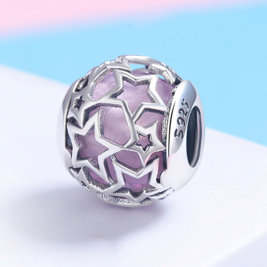 Sterling 925 silver charm the pink stars bead pendant fits Pandora charm and European charm bracelet Xaxe.com