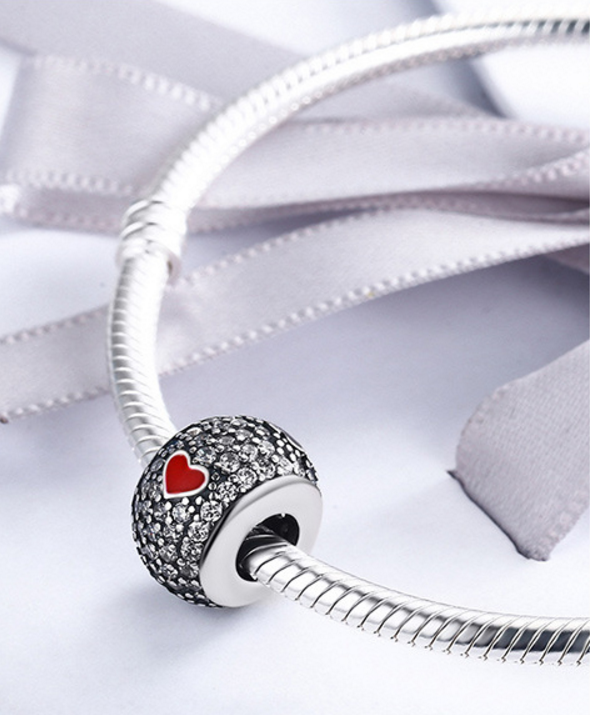 Sterling 925 silver charm the poker red heart round bead pendant fits Pandora charm and European charm bracelet Xaxe.com