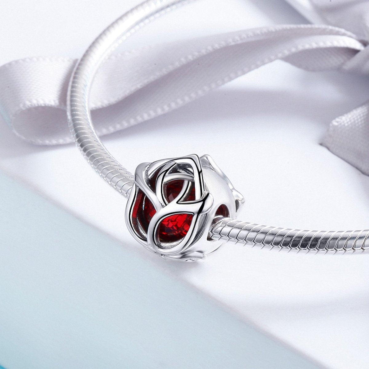 Sterling 925 silver charm the red rose bead pendant fits Pandora charm and European charm bracelet Xaxe.com